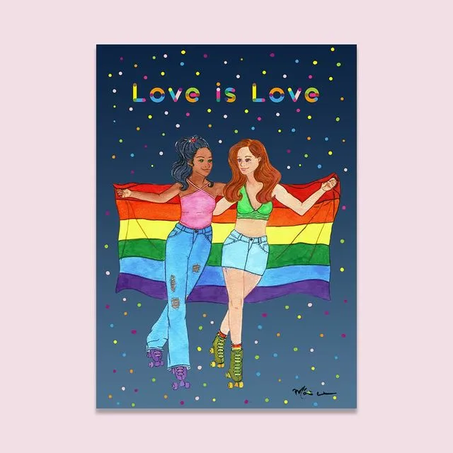 Love is Love!  Roller Skating Girl 5x7 LGBTQ+ Greeting Card