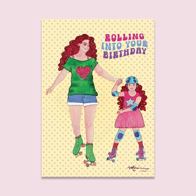 Rolling into your Birthday! Roller Skating Girl 5x7 Card