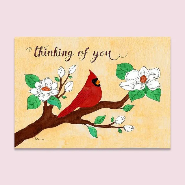 Red Cardinal Thinking about You  5x7 inch Greeting Card