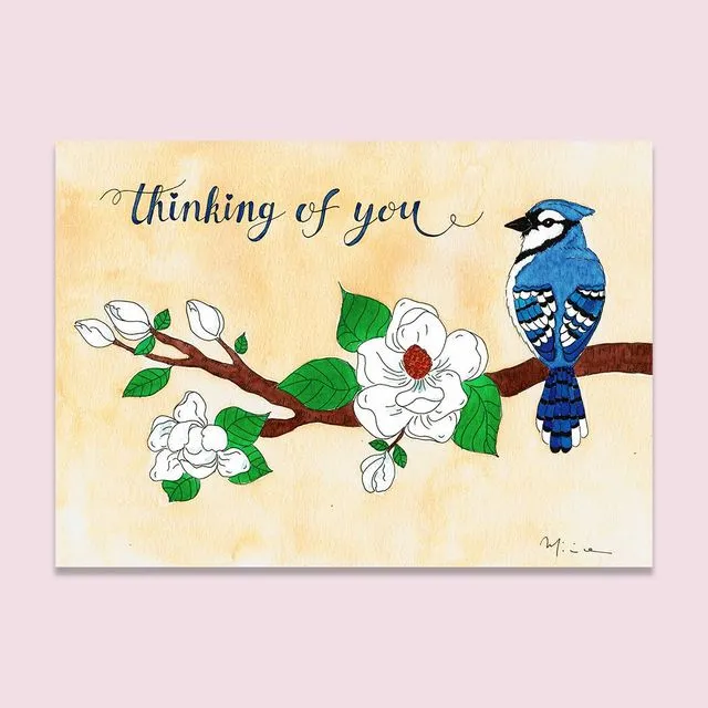Blue Jay Thinking about You 5x7 inch Greeting Card