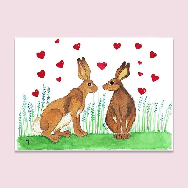 Anniversary Card, Bunny lovers gift, Whimsical Watercolors