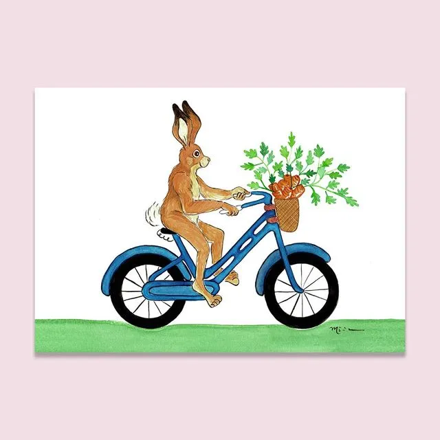 Carrot Harvest,  Rabbit Biking to the Market Birthday Card,