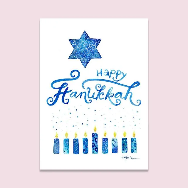 Happy Hanukkah Greeting Card Card, Judaica Art