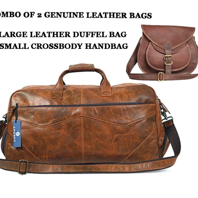 Combo of 2 Buffalo Leather Travel Duffel Bag and 13 Inch Crossbody Handbag.