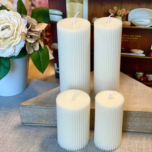 Minimalist Ribbed Pillar Candles Soy Wax Home Decor