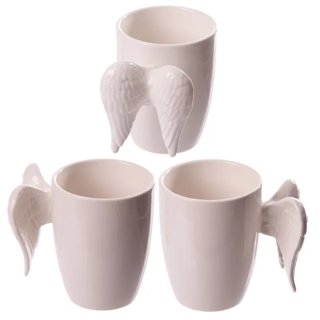 White Angel Wings Ceramic Shaped Handle Mug