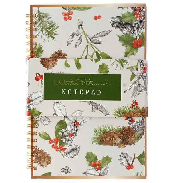 Christmas Winter Botanicals Spiral Bound A5 Lined Notebook
