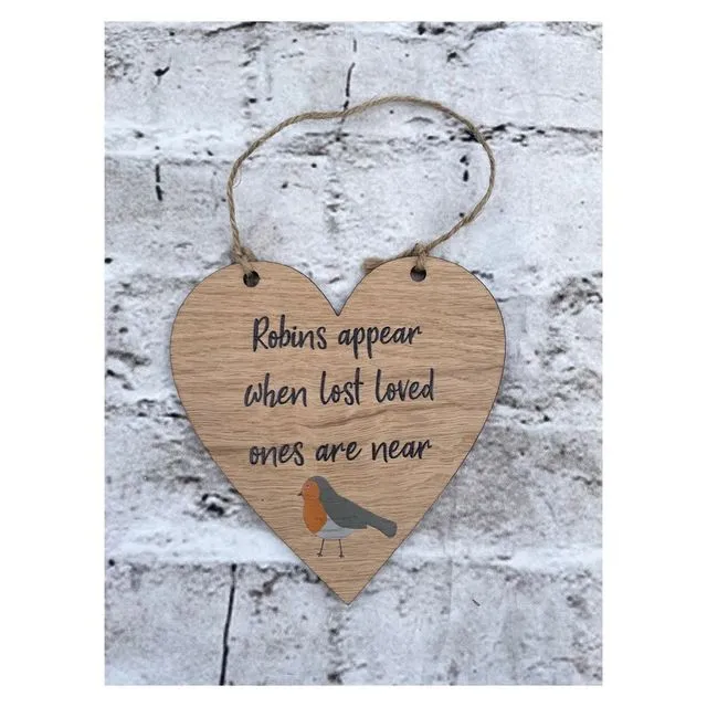 Wooden Heart Sign - Robins appear