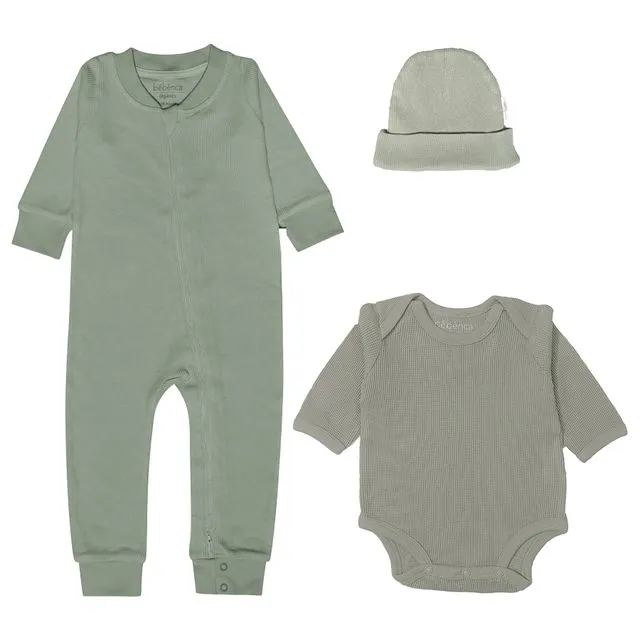 3- Piece Bundle-Organic Waffle Baby Thermals - Olive Green