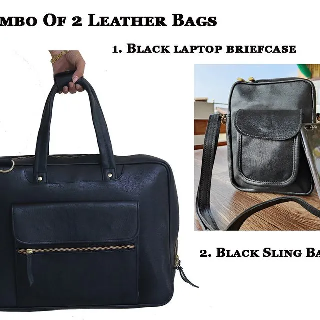 Combo Of 2, Leather Briefcase for Men And Leathers Genuine Cross body Purse Bag