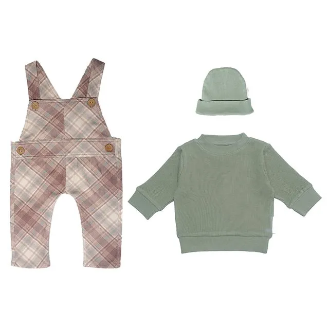3- Piece Bundle- Hola Dungaree with Olive Sweater and a matching Olive Beanie