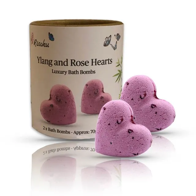 Ylang and Rose Heart Bath Bombs - 2 Hearts