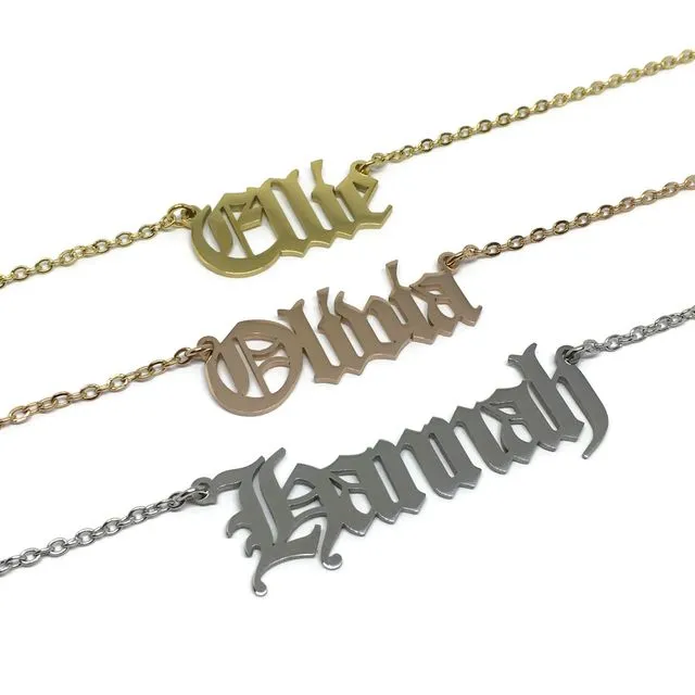 Custom Word / Name Old English Stainless Steel Necklace