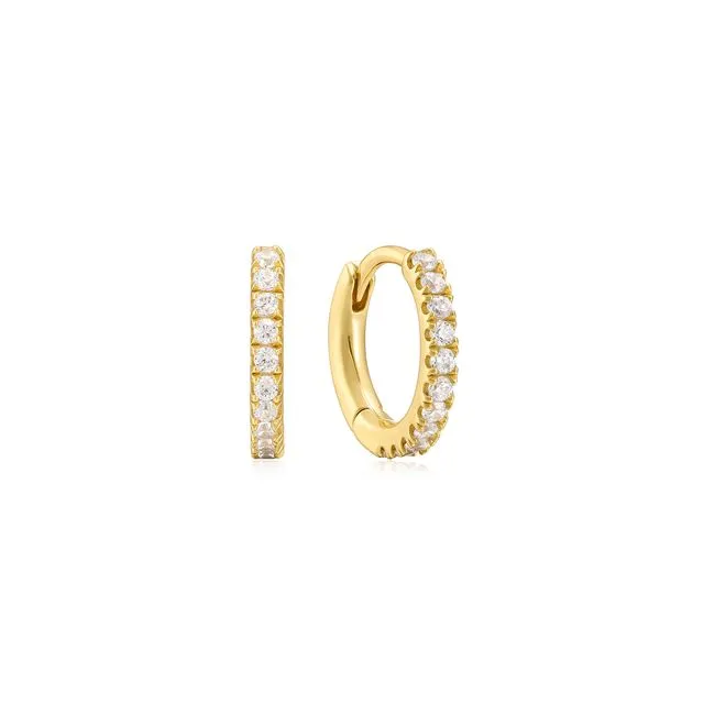 Classic Halo CZ Pave Gold Huggie Earrings