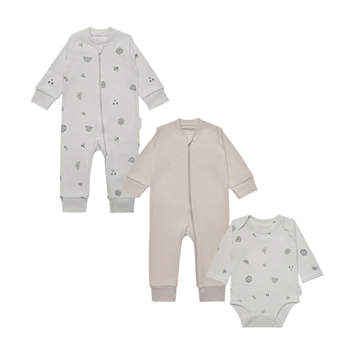 3 Piece Bundle - Organic Baby Shell Print Onesie, Romper and a Solid Romper