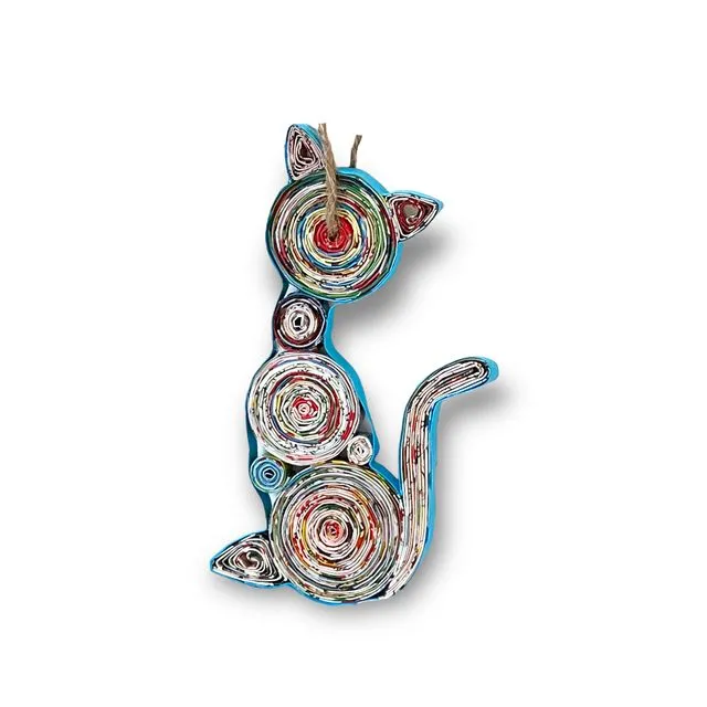 Recycled Magazine, Eco-friendly, Handmade, Quilling Cat Ornament