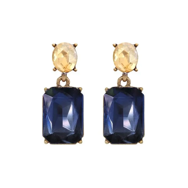 Oval twin gem post earring navy & amber