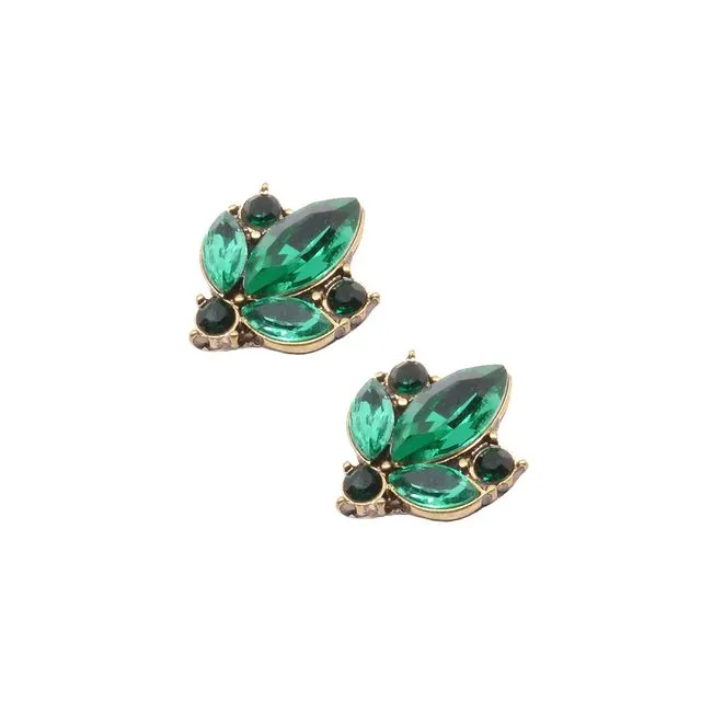 Crystal Cluster Earrings in Emerald with Gold