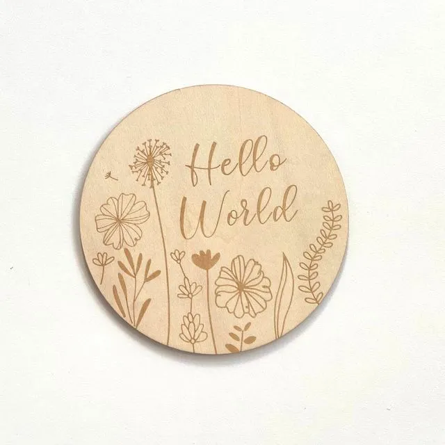Baby Announcement Engraved Sign Plaque Wooden Hello World