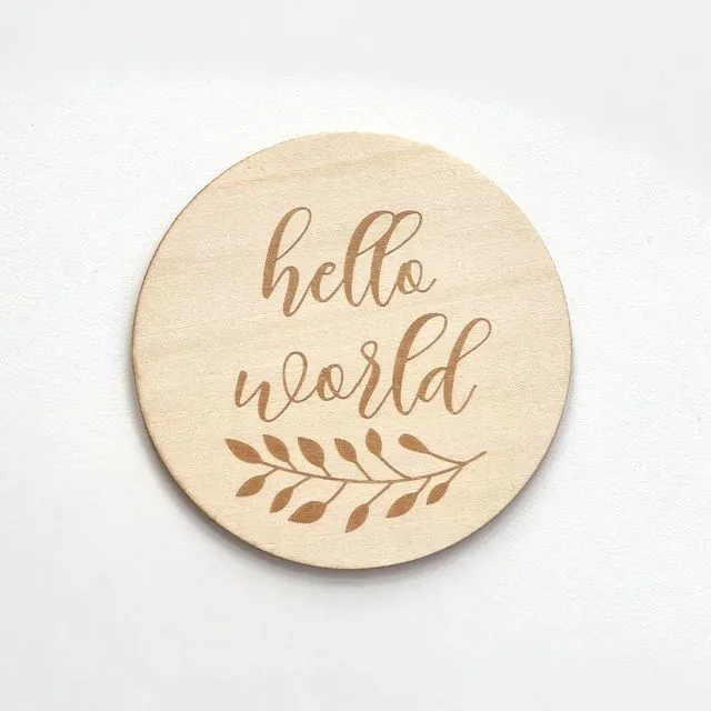Baby Announcement Hello World Engraved Sign Plaque Wooden