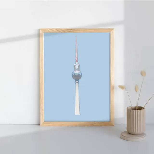 Low Poly Art Berlin TV tower On Azure Background Print Geometry Design