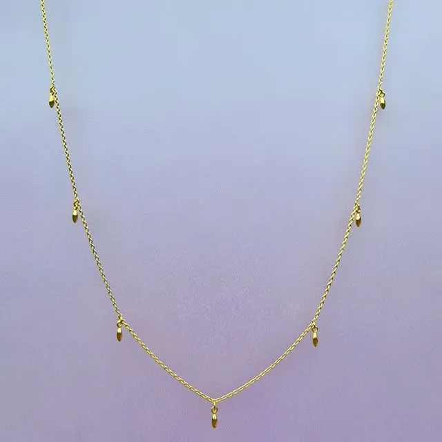 Yellow Gold Rice Grain Charm Necklace