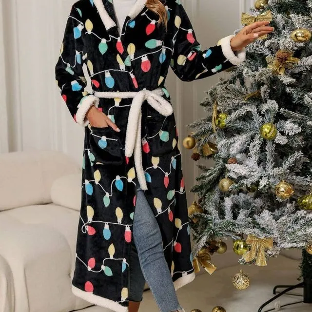 Christmas Belted Hooded Flannel Robe