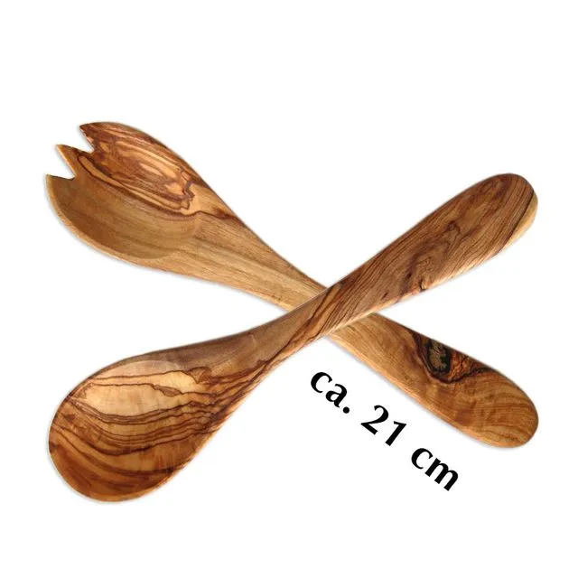Small salad servers (length approx. 21 cm) olive wood