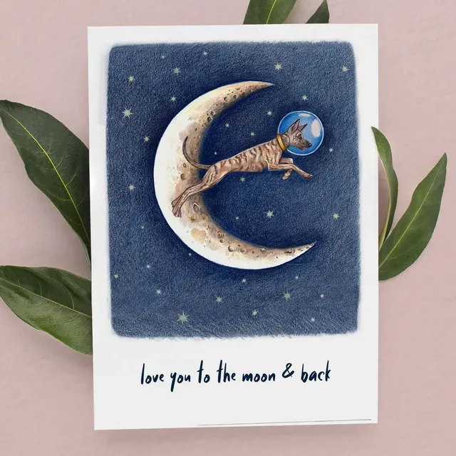 Greyhound Love you to the Moon | Space Dog Greetings Card