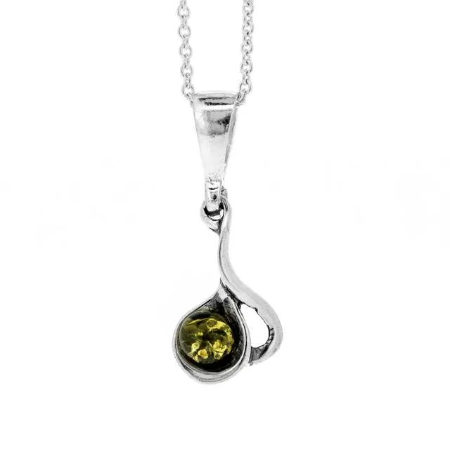 Green Amber Swirl Pendant with 18" Trace Chain and Presentation Box