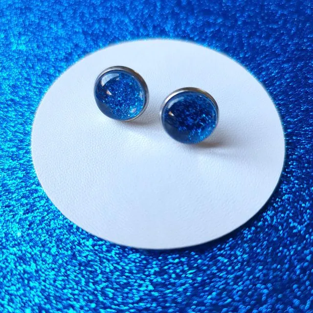 Handmade Sparkly Blue Stud Earrings