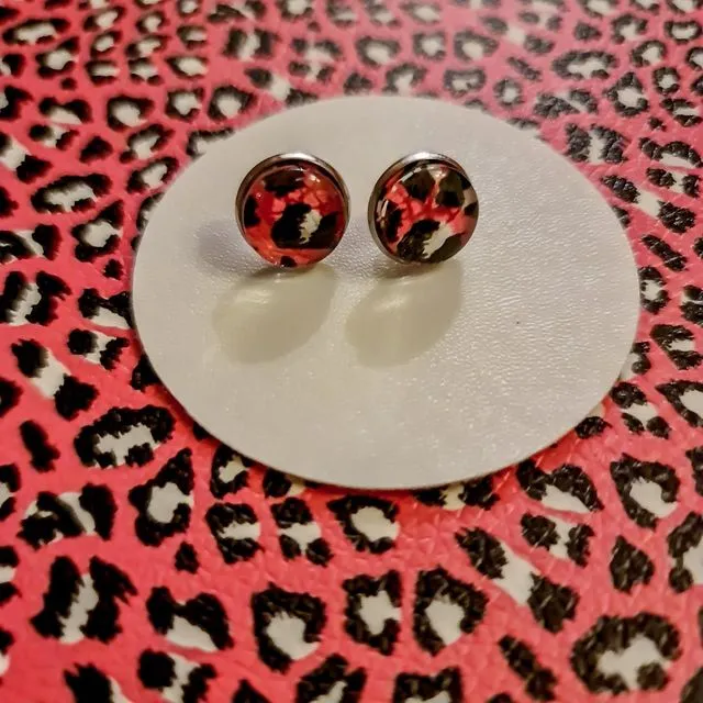 Handmade Pink Leopard Print Stud Earrings