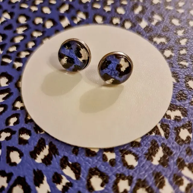 Handmade Blue Leopard Print Stud Earrings