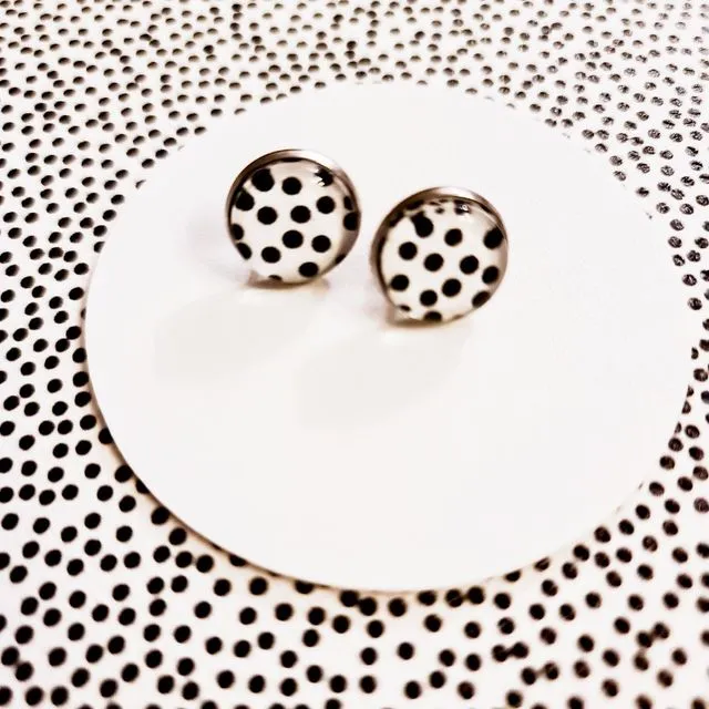 Handmade Black & White Polka Dot Stud Earrings