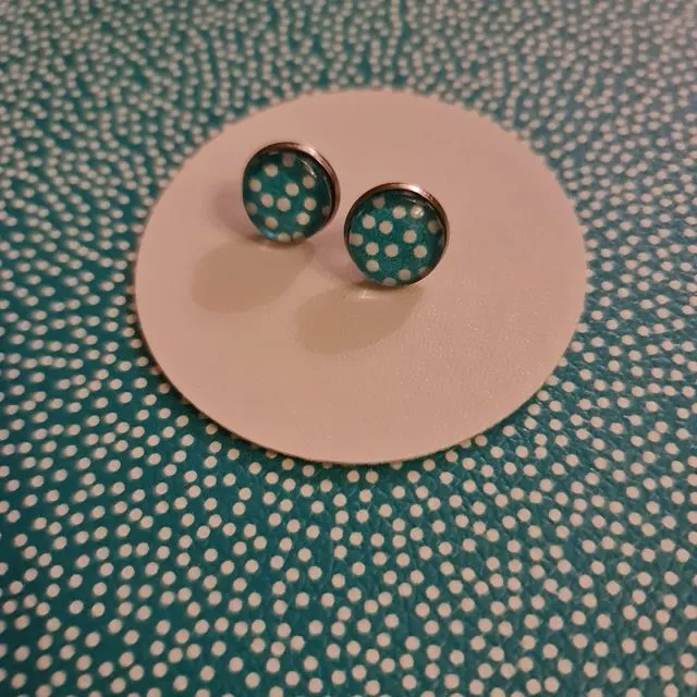 Handmade Turquoise Polka Dot Stud Earrings