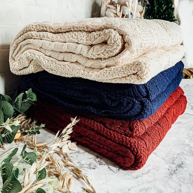 Claret Knit Sweater Like Throw Blankets - Plant Fiber &amp; Cott