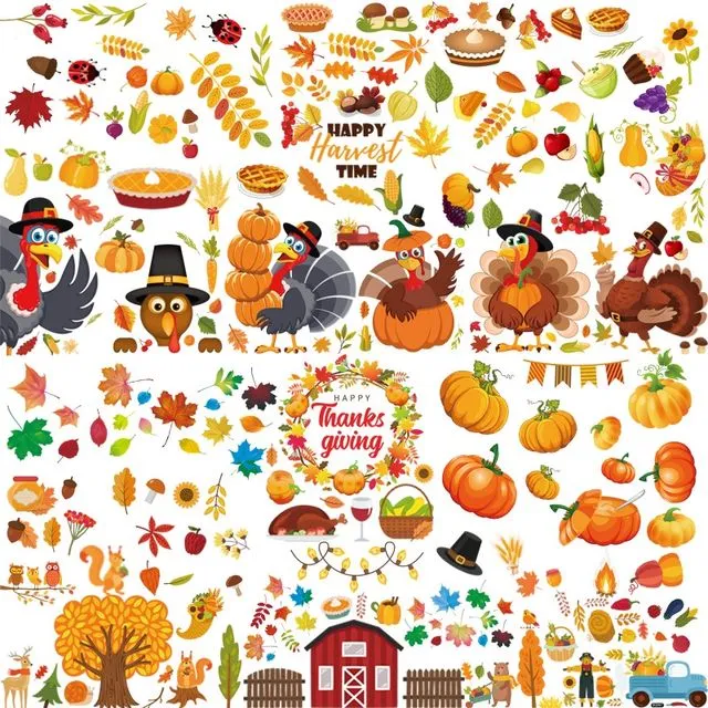 Cute Cartoon Double-Sided Thanksgiving Glass Window Static Stickers