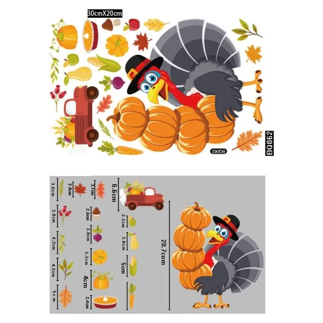 Cute Cartoon Double-Sided Thanksgiving Window Static Stickers Home Decoration