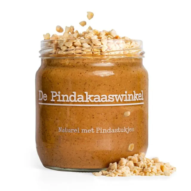 De Pindakaaswinkel Natural with peanut pieces peanutbutter 36 x 420ml