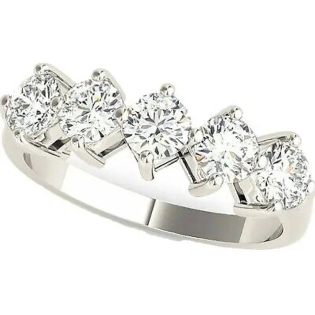 1 Ct Diamond Wedding Band Five 5 Stone Ring 10K White Gold