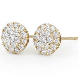 3/4 Carat Diamond Cluster Flower Stud Earrings 10k Gold