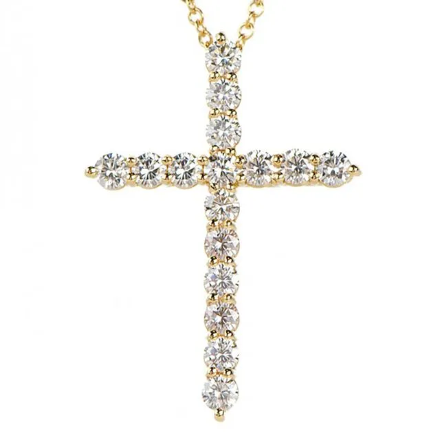 1 Carat Ct Diamond Cross Pendant 14K Gold Necklace Chain