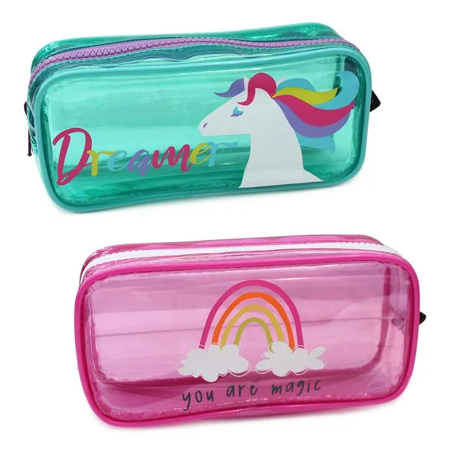 Cute Tinted Clear Rectangular Pencil Case With Motif Girls