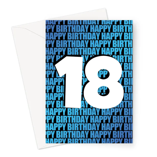 18th Birthday Card For Him | Large Number Age 18 | Blue
