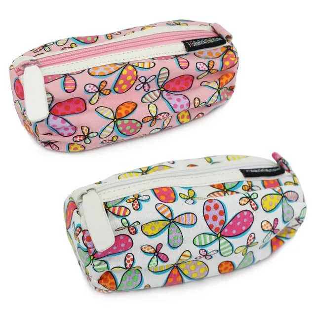 Butterfly Flower Canvas Pencil Case or Make Up Pouch Girls