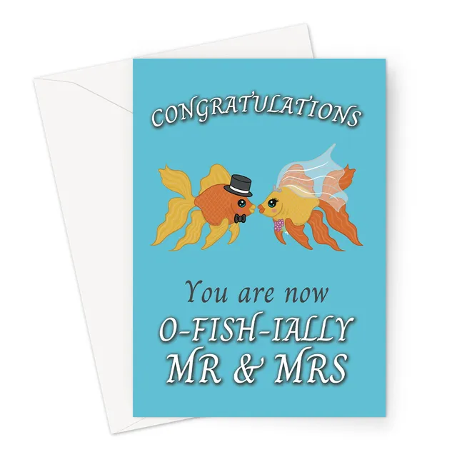 Funny Wedding Congratulations Card | O-Fish-Ially Mr & Mrs