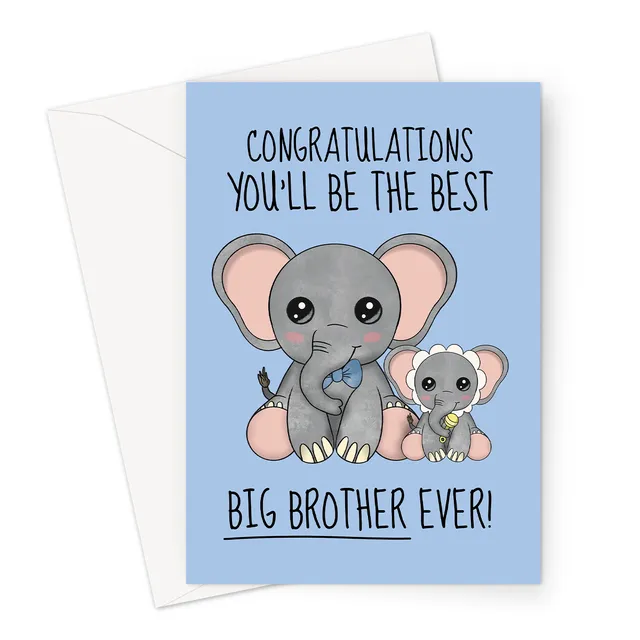 New Baby Congratulations Card For A Big Brother | Elephant