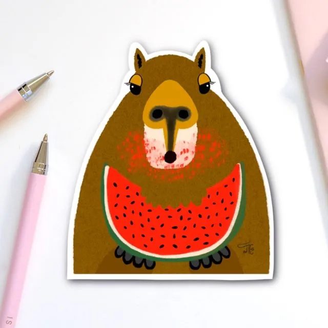 Capybara + Watermelon Sticker