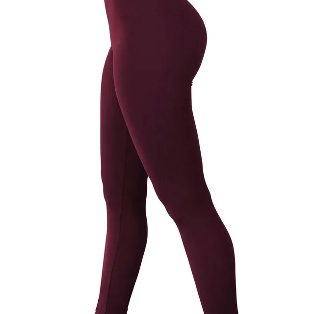 Bordeaux Red Solid Colored High Waist Leggings