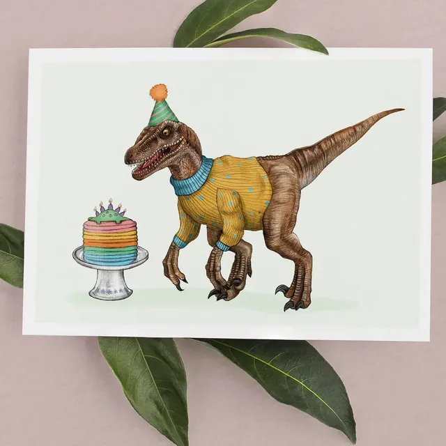 Raptor Birthday Card | Dinosaur Greetings Cards | Dino Cake